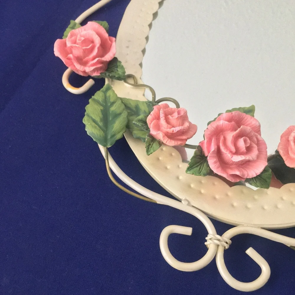 Vintage Oval Mirror with Pink Roses - Picture 6 of 10
